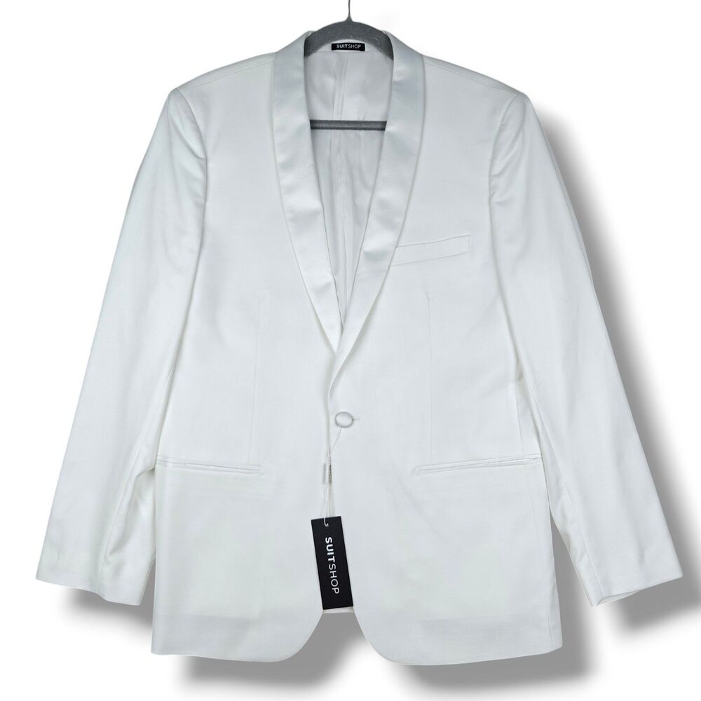 SuitShop 42R Ivory White Shawl Tuxedo Suit Jacket Slim Fit Stretch NWT